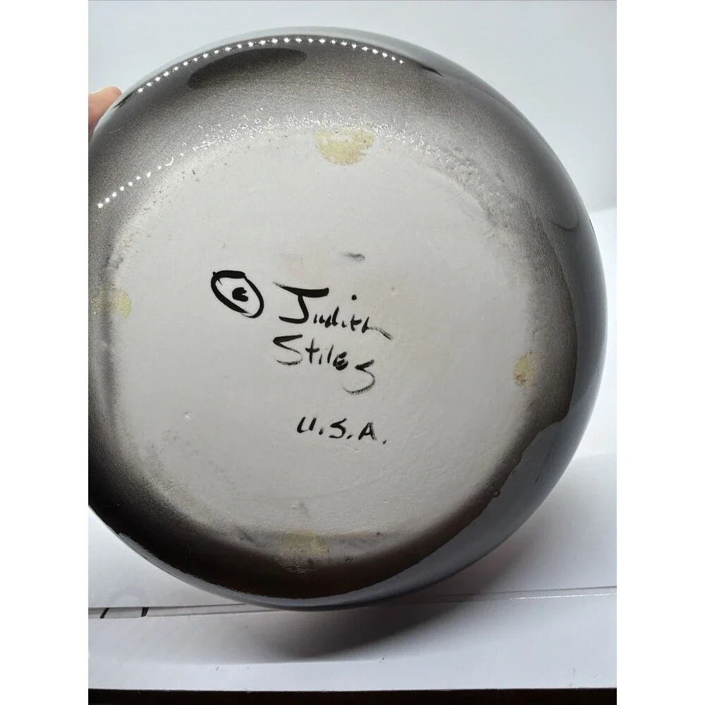 Vintage Judith Stiles Studio Art Pottery Multicolor Bowl- 9 Inches- Signed